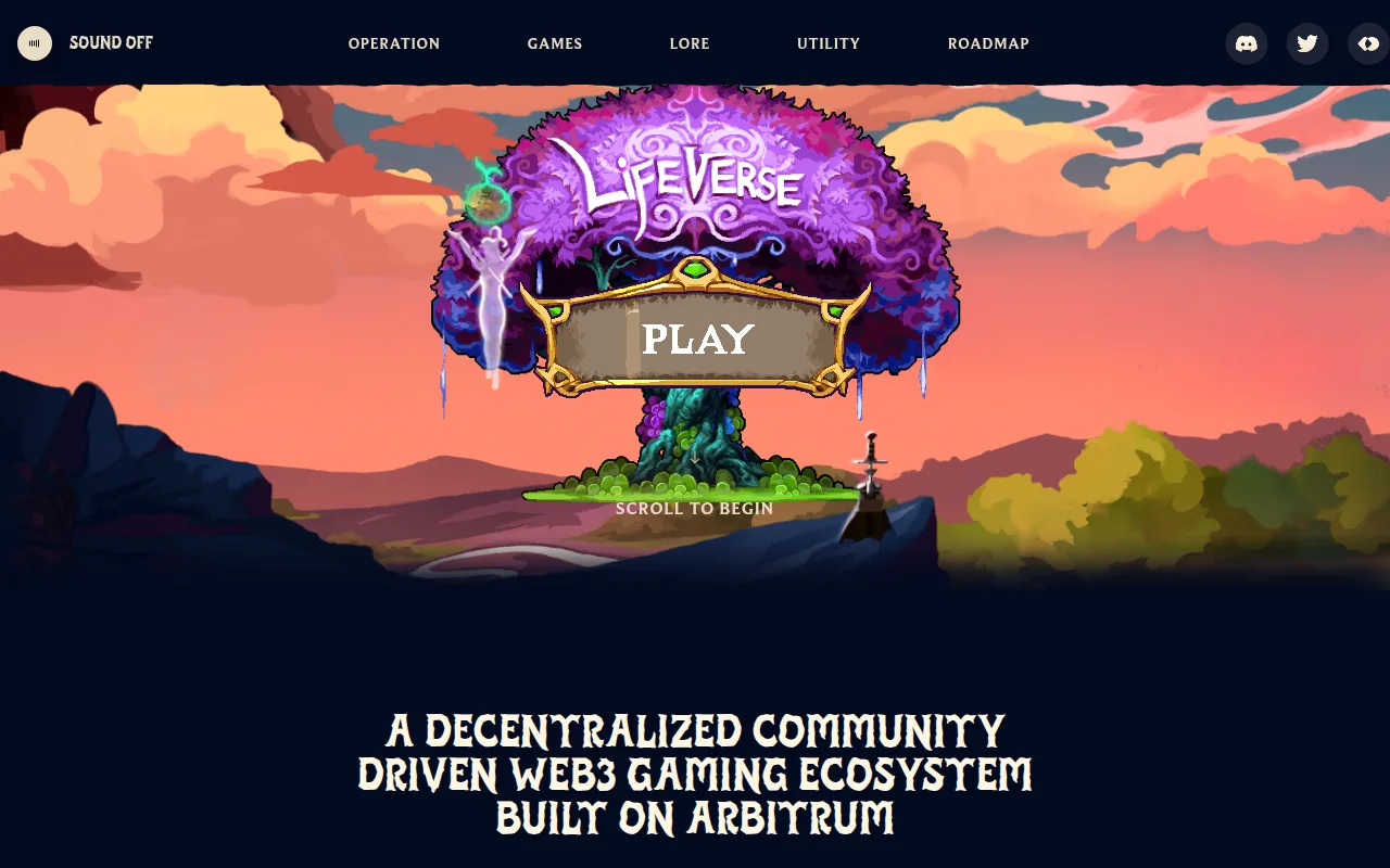 Lifeverse Web3 gaming ecosystem homepage on Arbitrum